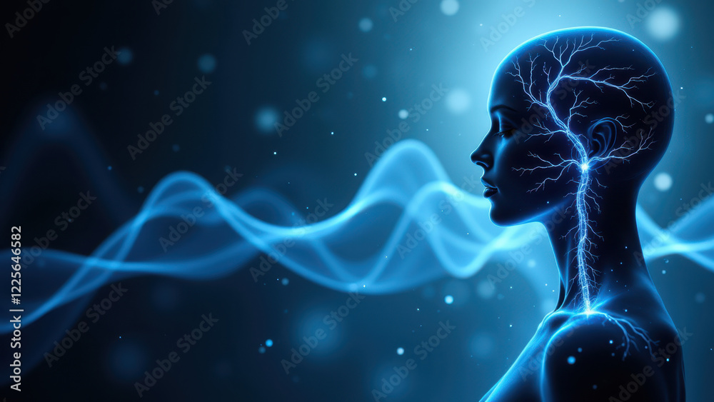 Visual representation of a person's face with highlighted VNS, indicating vagus nerve stimulation. Visual representation of a person's face with highlighted VNS, indicating vagus nerve stimulation.