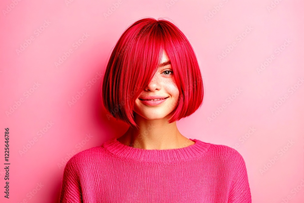 Commercial marketing concept. Short haircut - red hair. Lovely happy mixed-race girl - for ads, ad page and social media use. Vibrant hair campaigns. Fashion advertising trends. Hair trend ad. Commercial marketing concept. Short haircut - red hair. Lovely happy mixed-race girl - for ads, ad page and social media use. Vibrant hair campaigns. Fashion advertising trends. Hair trend ad.