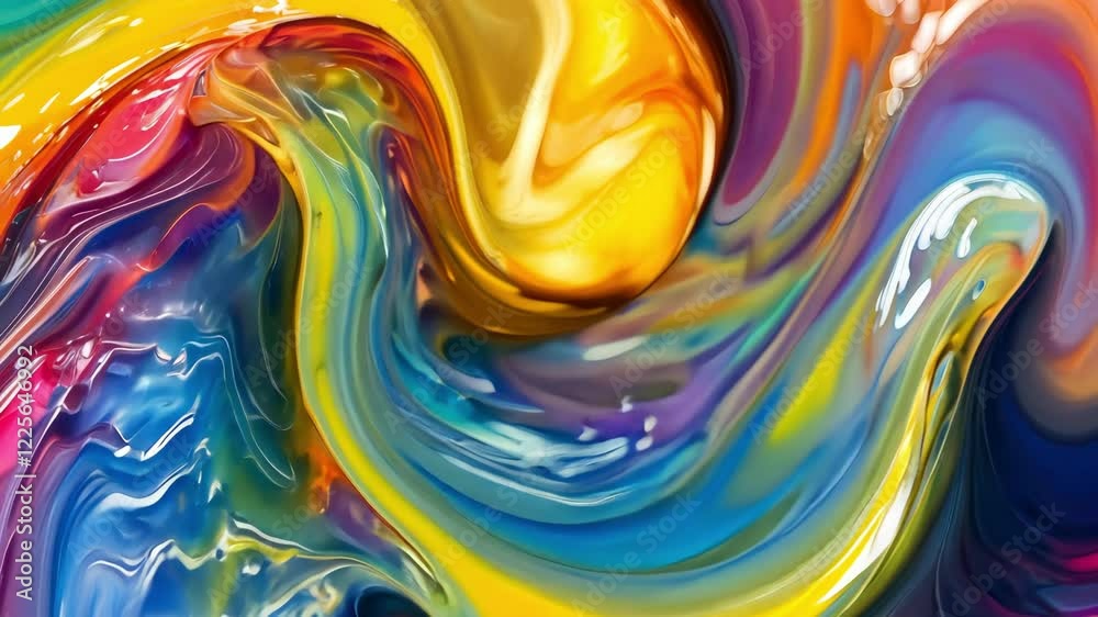 Vivid swirl of colors creates dynamic abstract art, showcasing fluid motion and vibrant textures