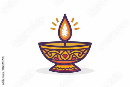 Indian diwali diya oil lamp 2D linear cartoon object. Hinduism auspicious custom isolated line vector element white background. Festival of lights hindu festival color flat spot illustration photo