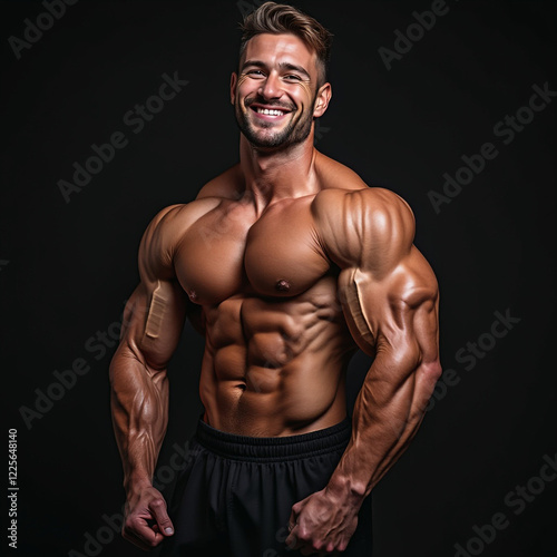 A strong bodybuilder show muscles