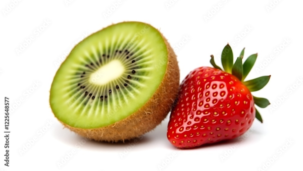 Fresh kiwi and strawberry isolated on transparent background Fresh kiwi and strawberry isolated on transparent background
