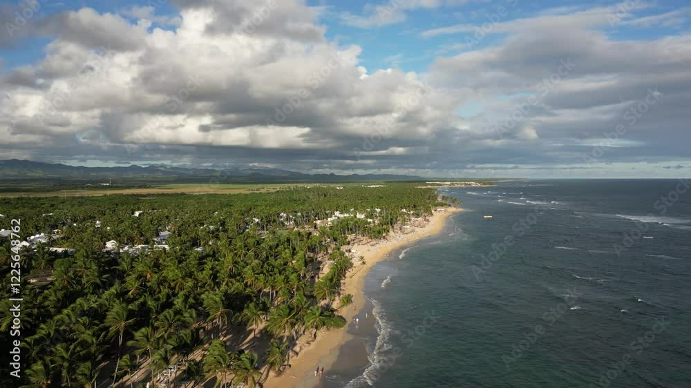 Aerial Push Tropical Beach Playa Palmera in Dominican Republic Aerial Push Tropical Beach Playa Palmera in Dominican Republic