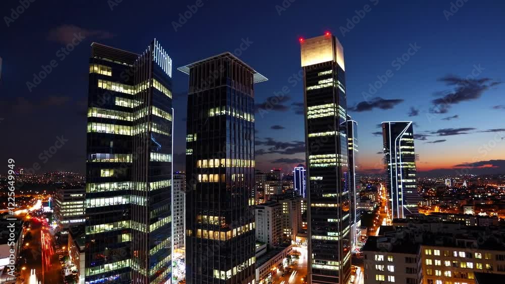 A captivating 4K day-to-night time-lapse showcasing the bustling Levent business and financial district of Istanbul, Turkey. A captivating 4K day-to-night time-lapse showcasing the bustling Levent business and financial district of Istanbul, Turkey.