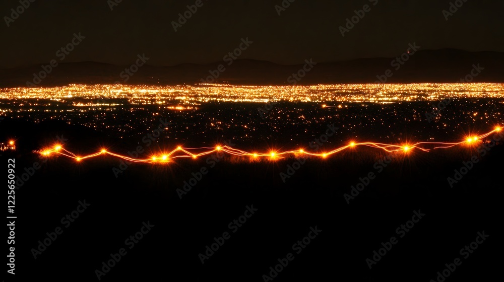 Fototapeta premium Night City Lightscape with Glowing Trail
