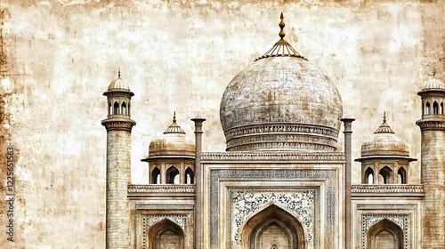 Taj Mahal Architectural Detail Magnificent Dome And Minarets