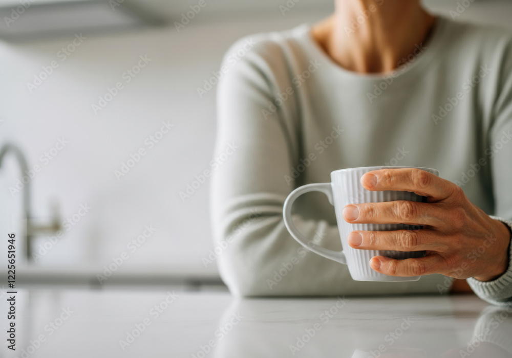 Relaxing morning moment with a warm drink in a cozy kitchen setting during sunrise Relaxing morning moment with a warm drink in a cozy kitchen setting during sunrise