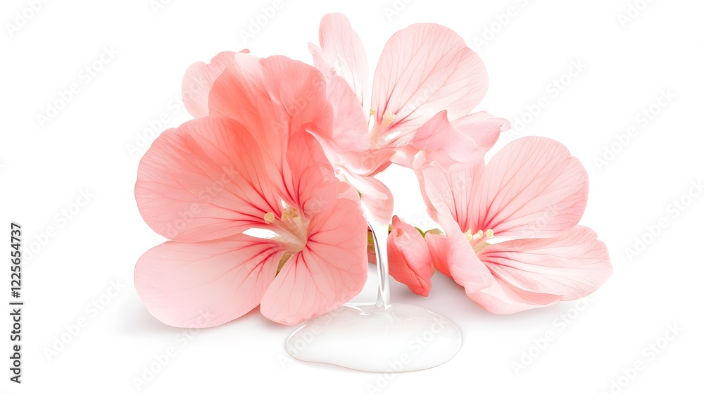 A flower with a stem and a clear liquid on it A flower with a stem and a clear liquid on it