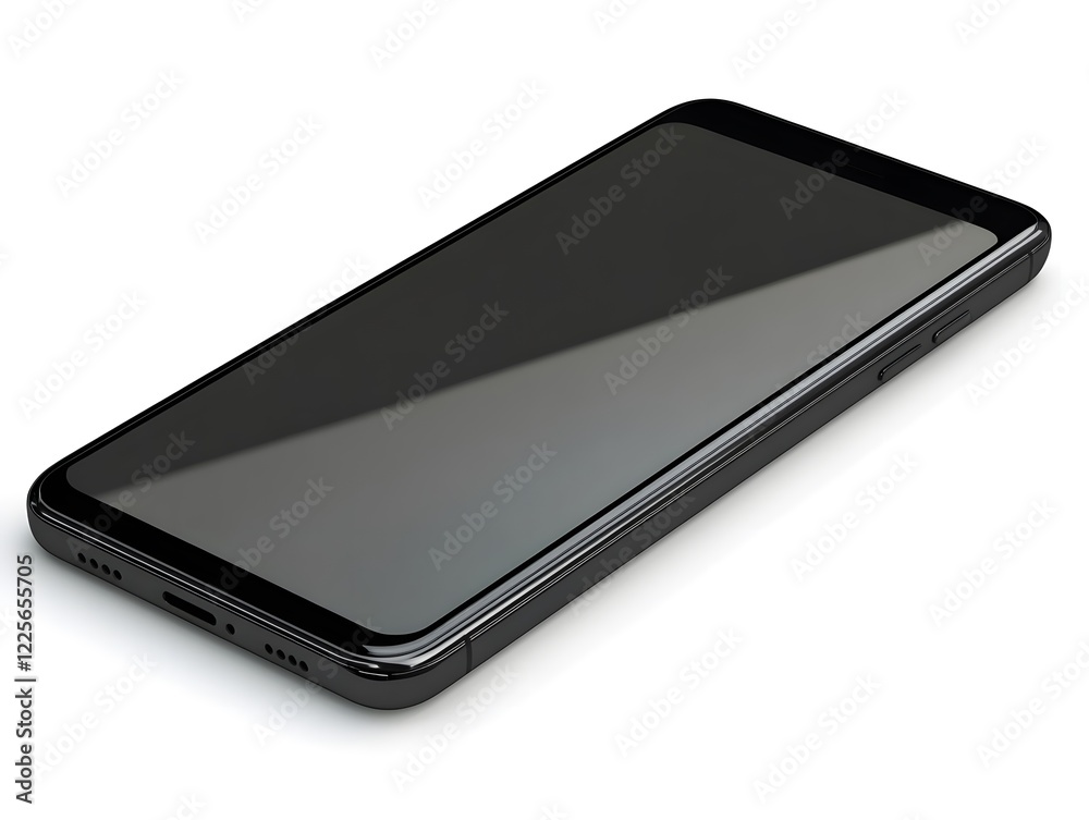 Sleek Black Smartphone Mockup Isolated on White Background
