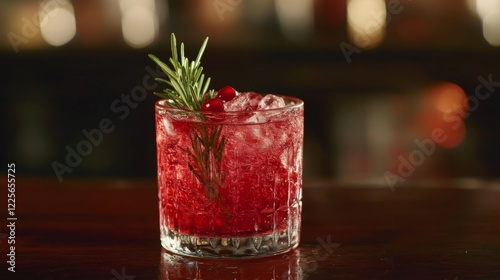 A Festive Cranberry Cocktail with Rosemary Garnish