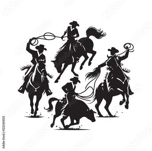 Cowboys in rodeo  silhouette vector illustration
