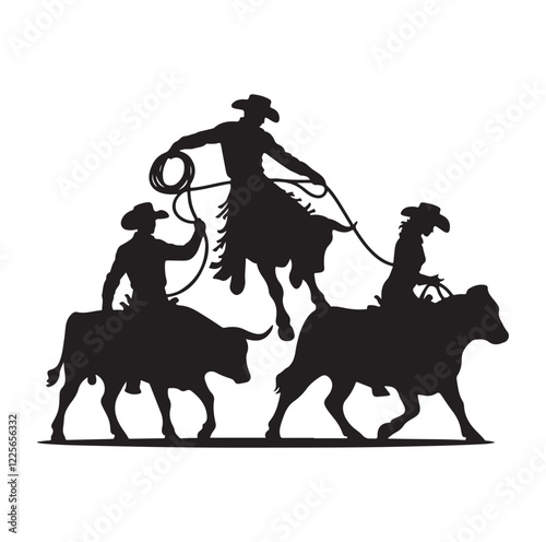 Cowboys in rodeo  silhouette vector illustration
