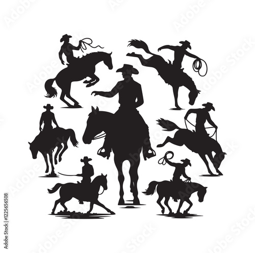 Cowboys in rodeo  silhouette vector illustration

