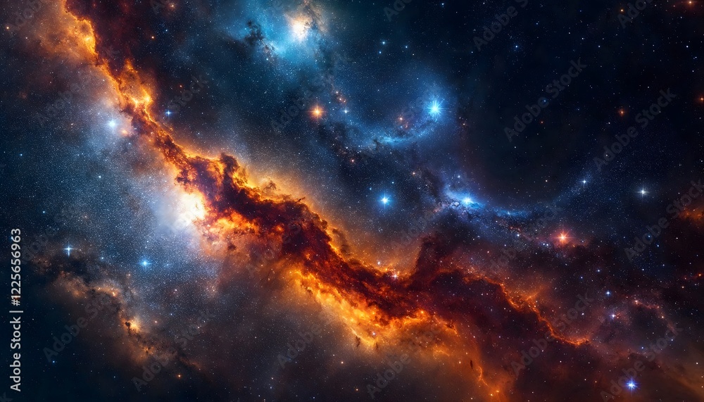 Naklejka premium Fiery Nebula Space Art Cosmic Clouds and Stars