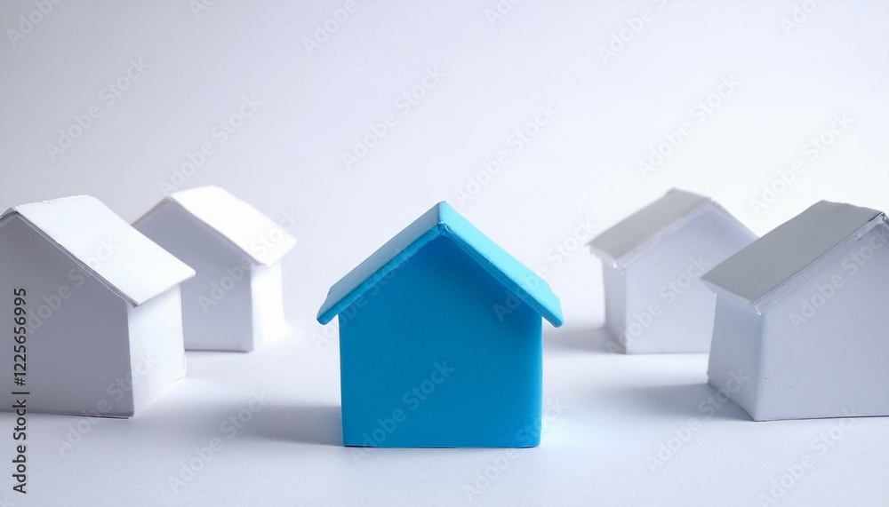 Blue house in among white houses for real estate property industry Blue house in among white houses for real estate property industry