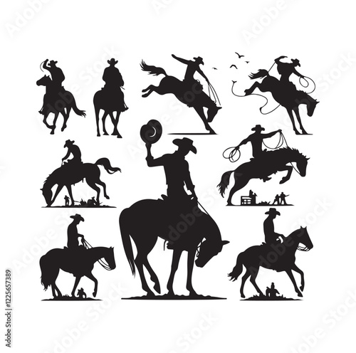 Cowboys in rodeo  silhouette vector illustration