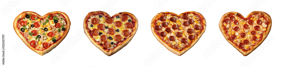 Heart pizza with a golden crispy crust set - PNG cutout on transparent background Heart pizza with a golden crispy crust set - PNG cutout on transparent background