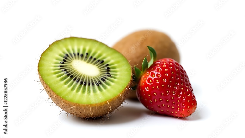 Fresh kiwi and strawberry isolated on transparent background Fresh kiwi and strawberry isolated on transparent background