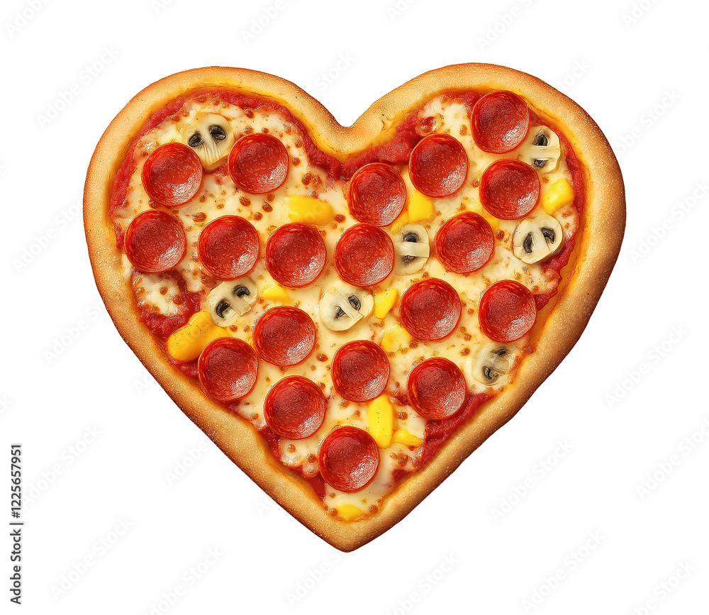 Heart pizza with a golden crispy crust - PNG cutout on transparent background Heart pizza with a golden crispy crust - PNG cutout on transparent background