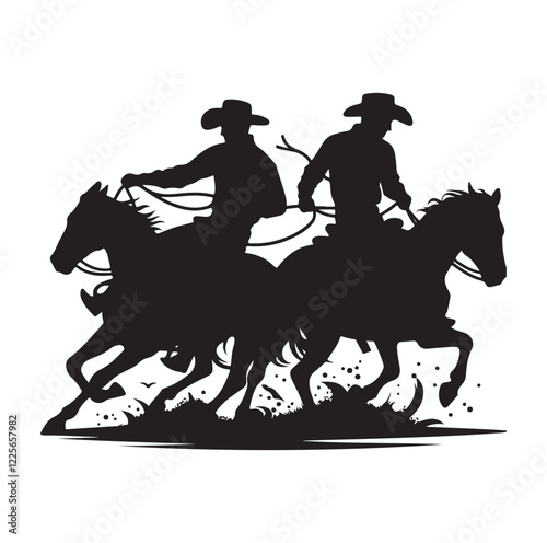Cowboys in rodeo  silhouette vector illustration