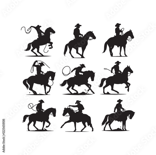 Cowboys in rodeo  silhouette vector illustration