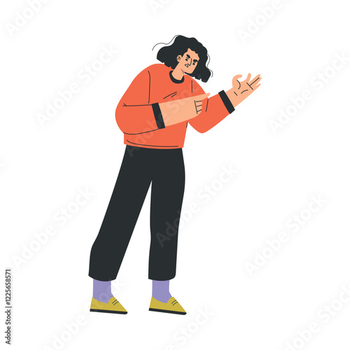 Angry Woman Character Standing and Scolding Vector Illustration