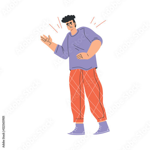 Angry Man Character Standing and Scolding Vector Illustration