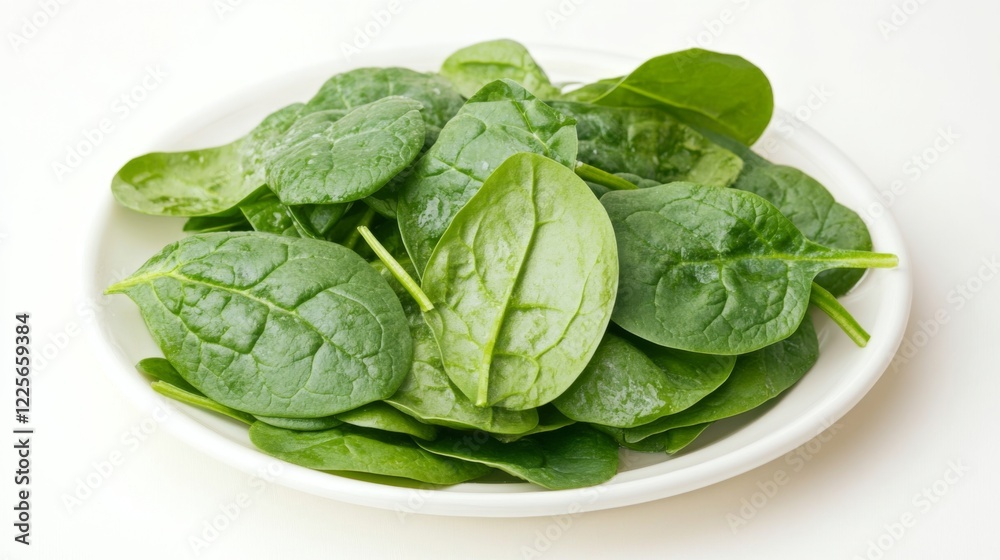 Fototapeta premium Fresh Spinach Leaves on a Plate - Healthy and Nutritious Food