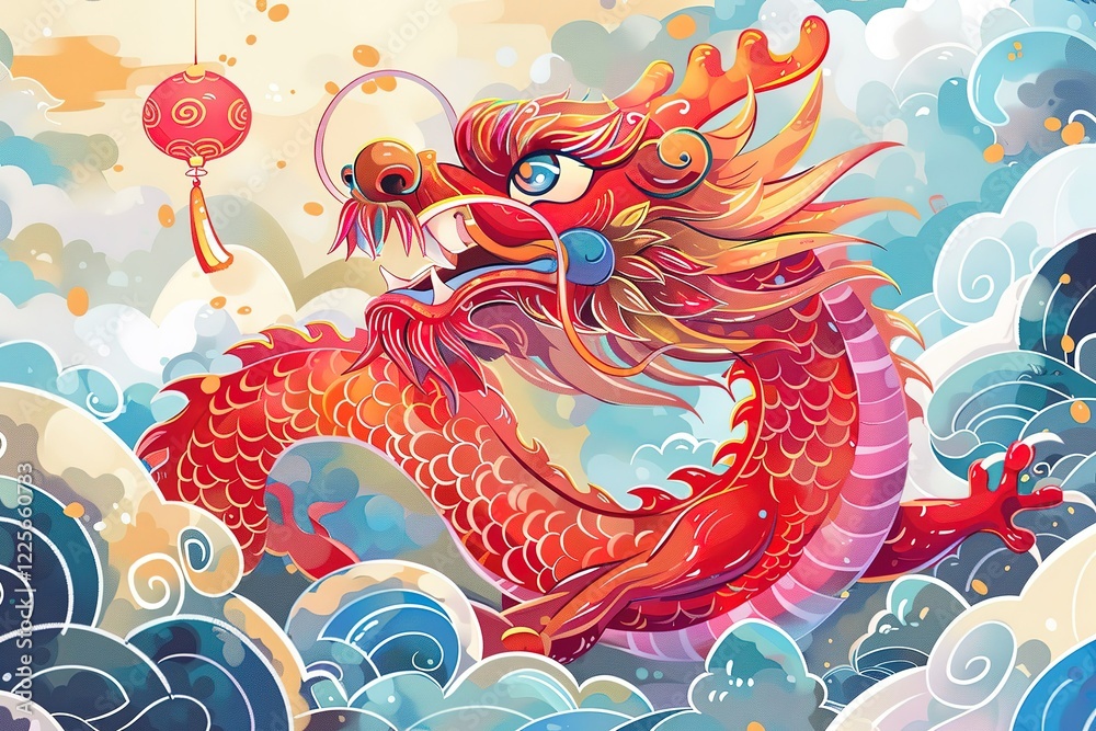 Fototapeta premium Playful CNY dragon greeting card