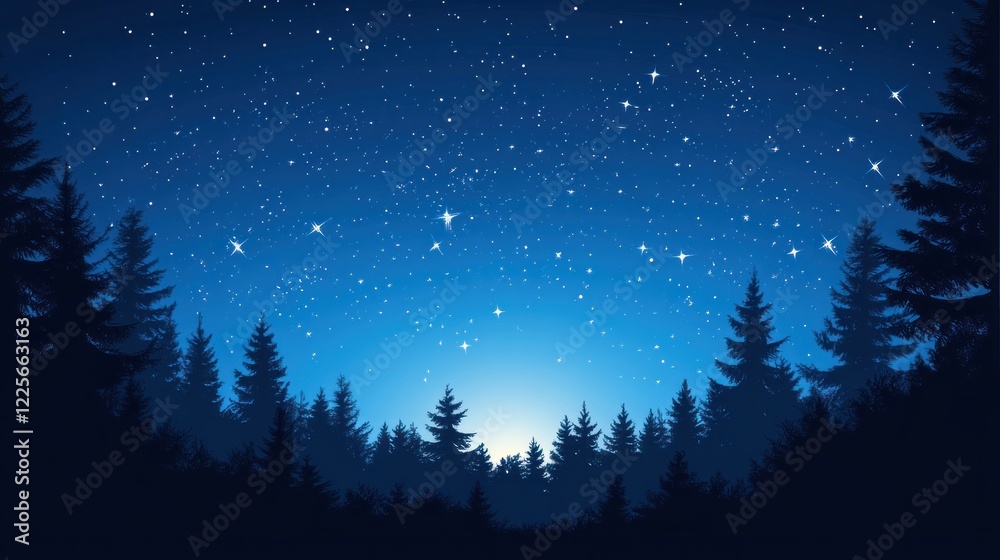Fototapeta premium Night Sky Above Silhouetted Pine Forest