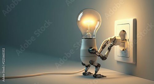 Robot hand plugging in a light bulb, symbolizing innovation and technology