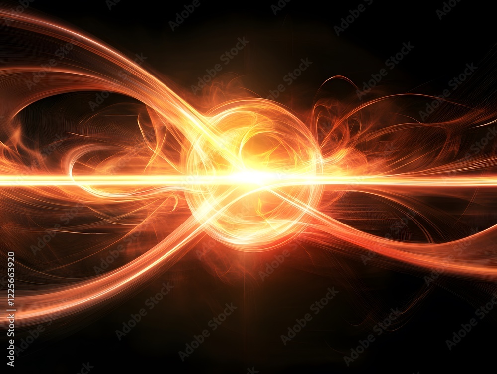 Abstract Fiery Energy Waves Background, Glowing Plasma, Orange and Yellow Light Streaks Abstract Fiery Energy Waves Background, Glowing Plasma, Orange and Yellow Light Streaks