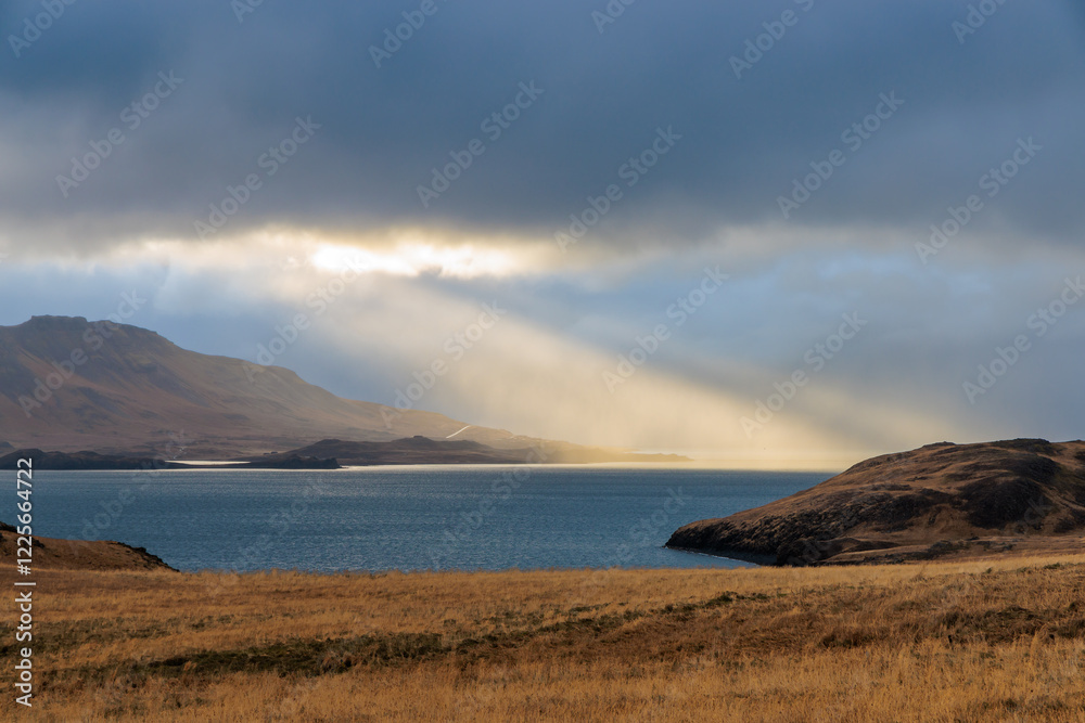 Autumnal landscape at Beached whalers Hvalfjordur on the west coast of Iceland