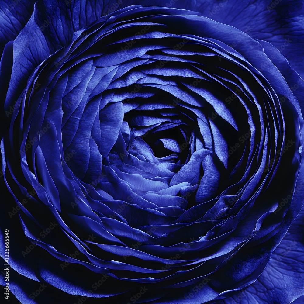 Fototapeta premium Closeup Vibrant Blue Ranunculus Flower Petals Macro Photography