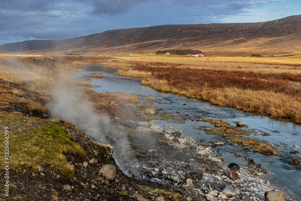 Typical autumn lowland landscape on the west coast of Iceland