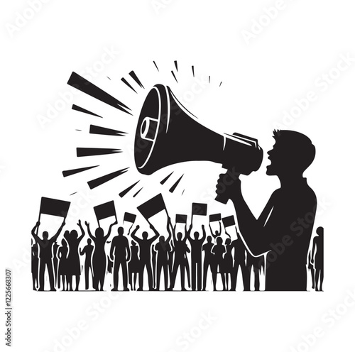 People shouting with megaphone silhouette vector illustration
