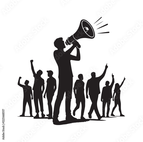 People shouting with megaphone silhouette vector illustration