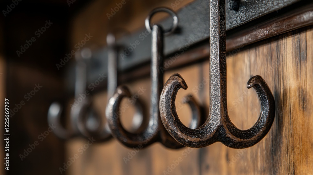 Rustic Metal Hooks on Wooden Wall - Farmhouse Decor