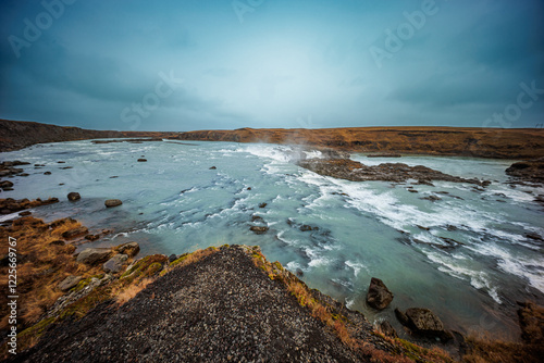 Urridafoss waterfall with cascades in the national park in the west of Iceland