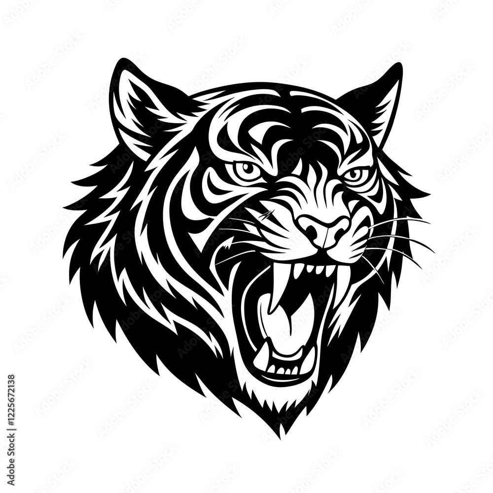 Fototapeta premium Tiger silhouette Roaring Vector Illustration