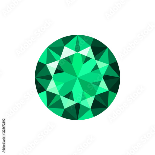 Round brilliant cut emerald top view. Vector illustration isolated on white background