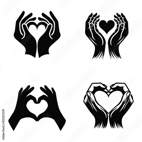 Set of hearts icons. Black and white vector illustration isolated on white background.