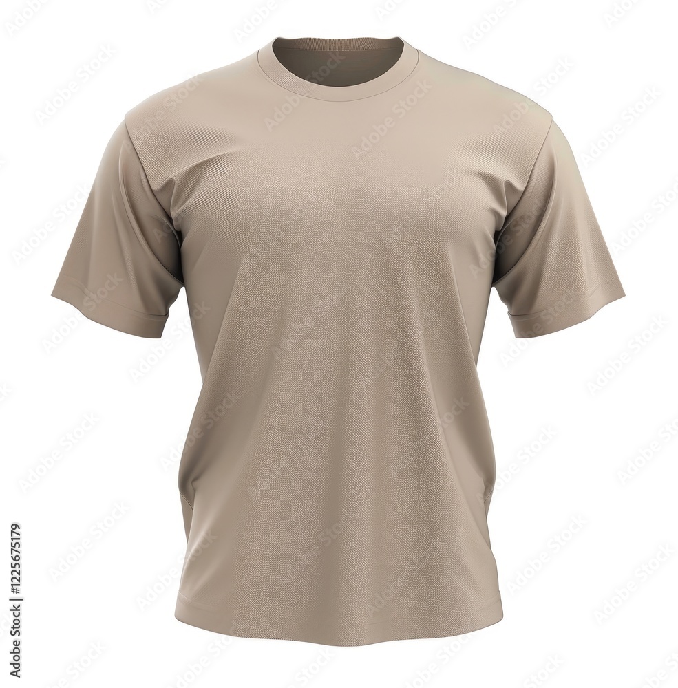 Plain beige t-shirt mockup, front view, isolated on white, high-quality image for commercial use Plain beige t-shirt mockup, front view, isolated on white, high-quality image for commercial use