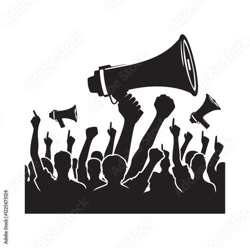 People shouting with megaphone silhouette vector illustration