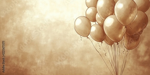 A cluster of sepia toned balloons floats against a textured background