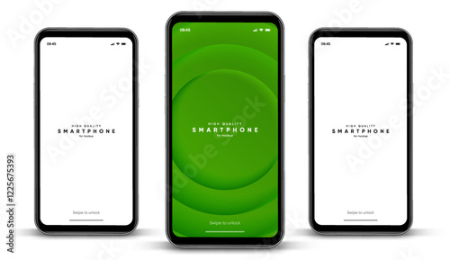 Realistic smartphone mockup. Mobile phone vector with isolated on white background. Device front view. 3D mobile phone with shadow. Realistic, high quality smart phone mockup for ui ux presentation.