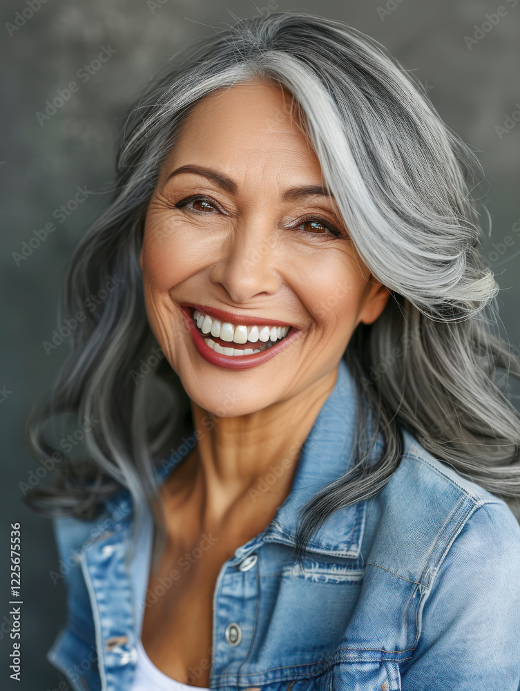 Hübsche erfolgreiche grauhaarige Frau in den 50ern, Generative AI