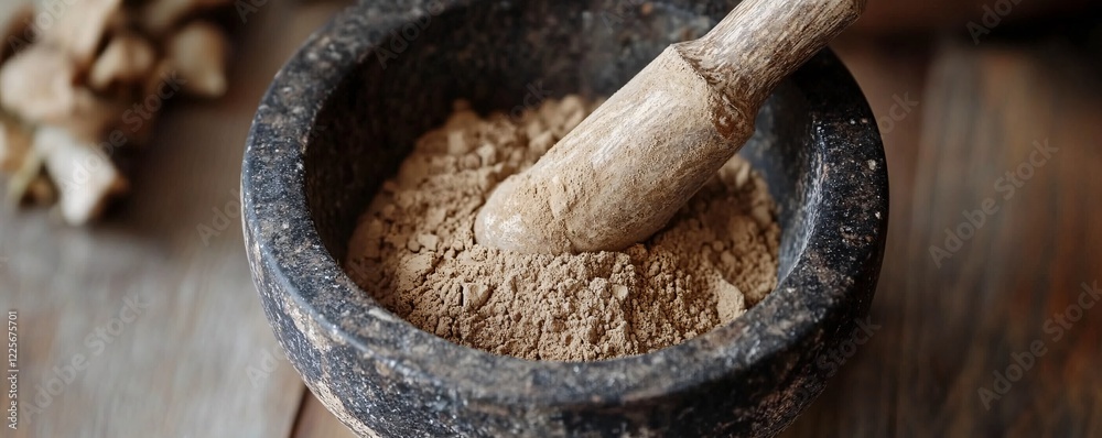 Mortar and pestle grinding herbs for a herbal remedy Mortar and pestle grinding herbs for a herbal remedy