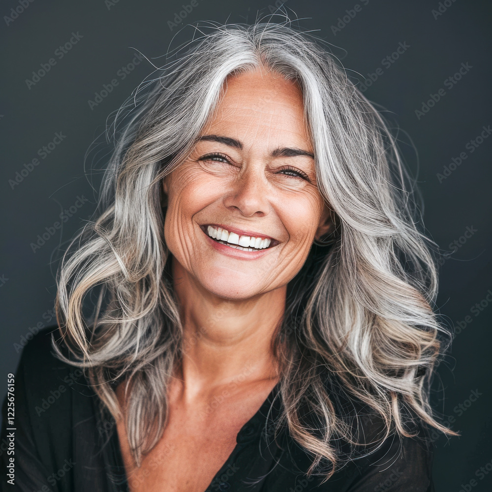 Hübsche erfolgreiche grauhaarige Frau in den 50ern, Generative AI