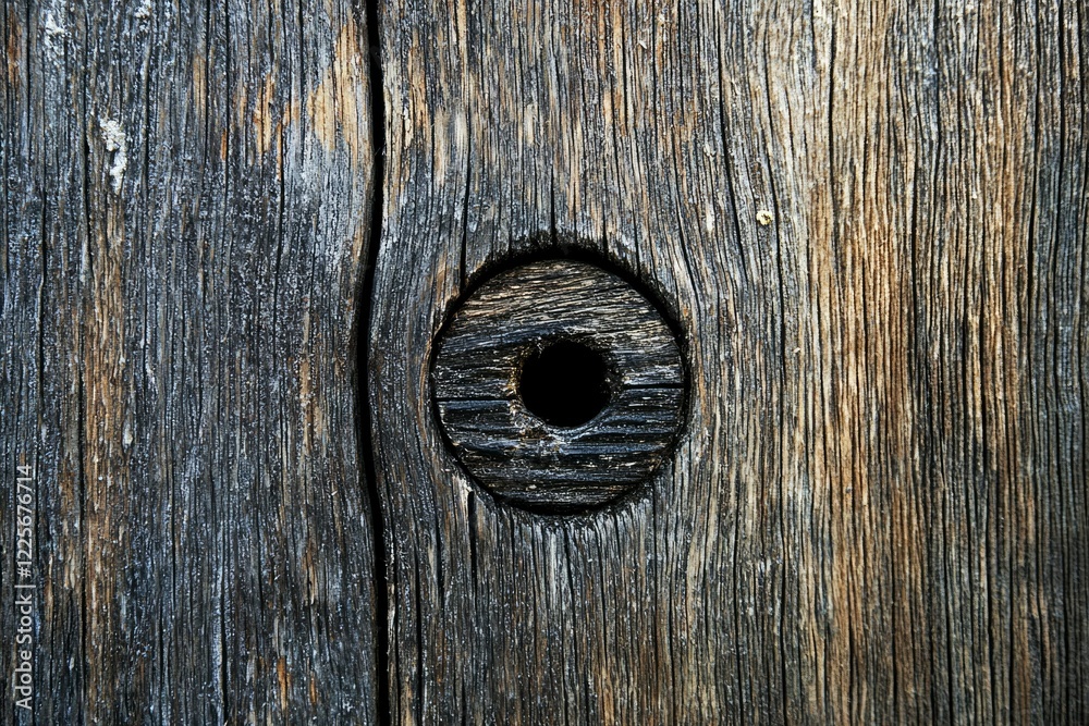 Weathered Wood Grain Texture With Circular Hole Weathered Wood Grain Texture With Circular Hole